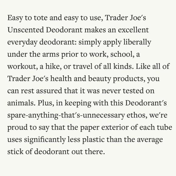 $8❤️‍🔥 Trader Joe’s Unscented Aluminum Free Deodorant 💪🏼 NEW & SEALED - Picture 3 of 3